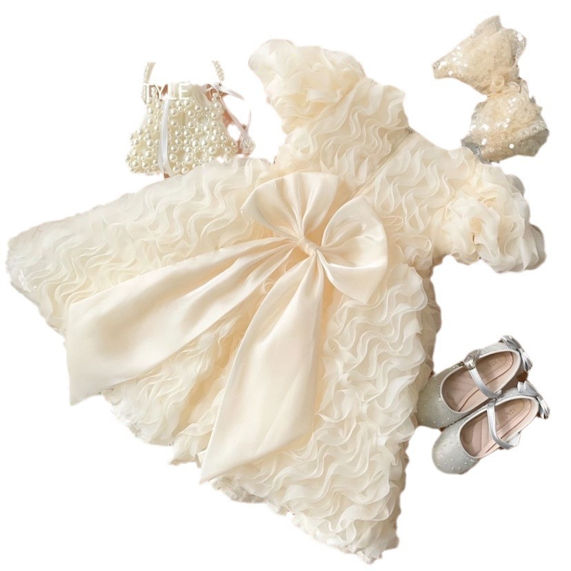 Stylish Girls' Children's Dress with Puffed Sleeves and Tulle Princess Design