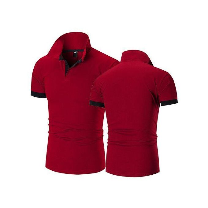 Berrykey Mens Casual Business T-shirt Polos Shirts Stand Collar- Red