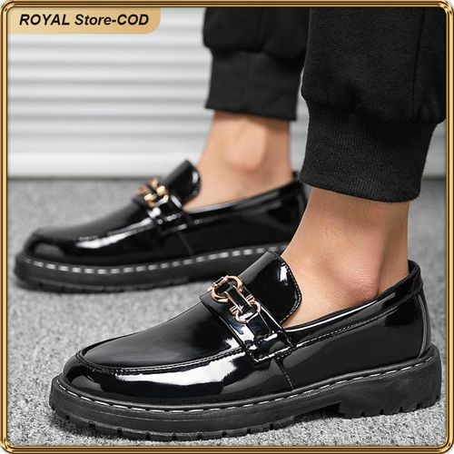 ASHION Men's Formal Glossy Loafers Luxury Business Casual Dress Shoes - Black