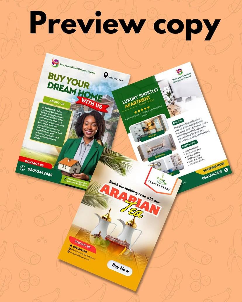 I Design beautiful Flyers and social media graphics for your Business.